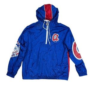 Mitchell & Ness Mens Royal Atlanta Braves Team 2.0 Anorak Windbreaker Large READ